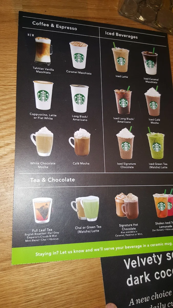 Menu, Starbucks Manly