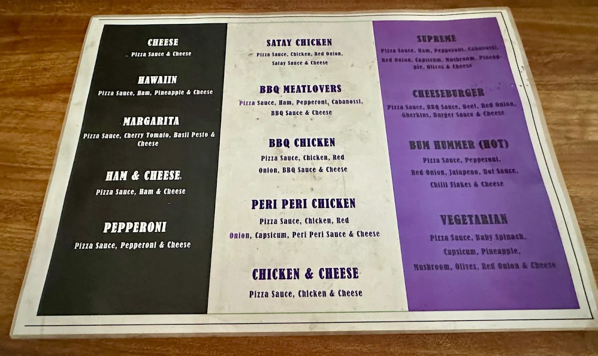 Menu, Ay-Jays Cafe