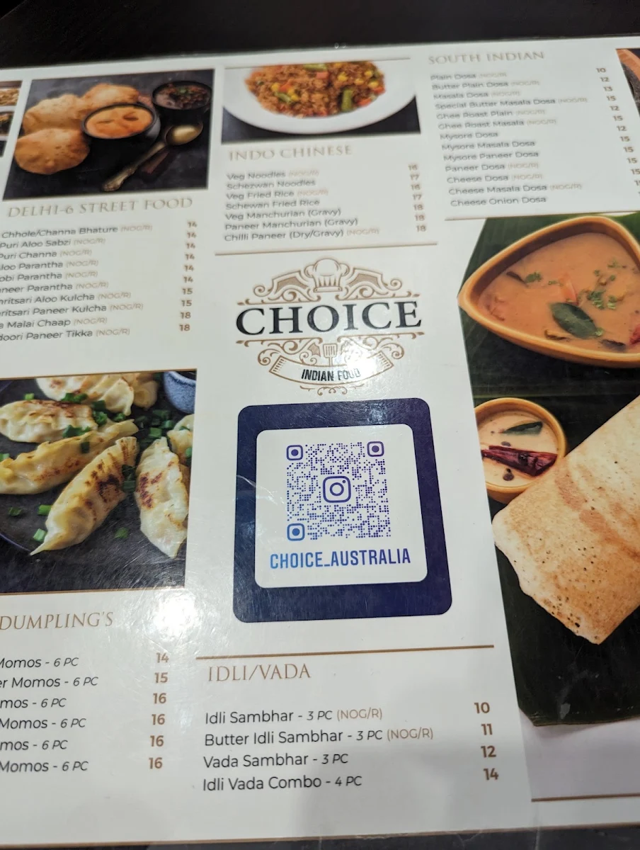 Menu, Choice Indian Food (Pure Vegetarian)