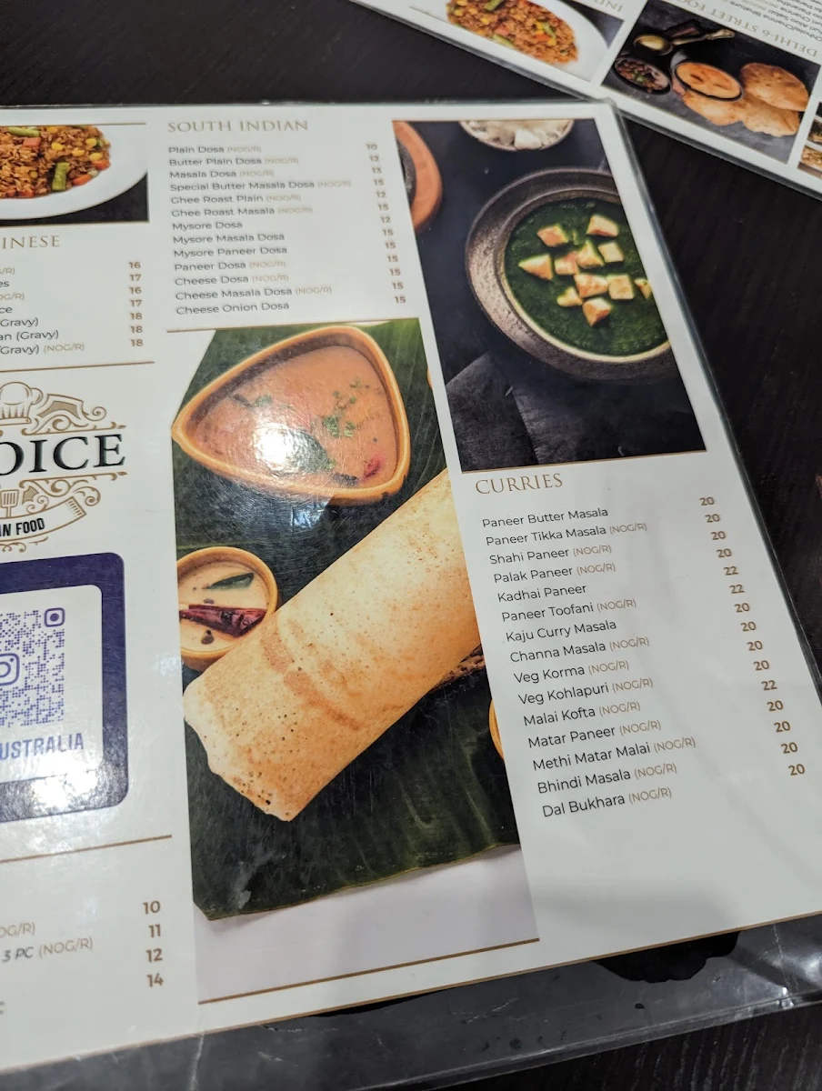 Menu, Choice Indian Food (Pure Vegetarian)