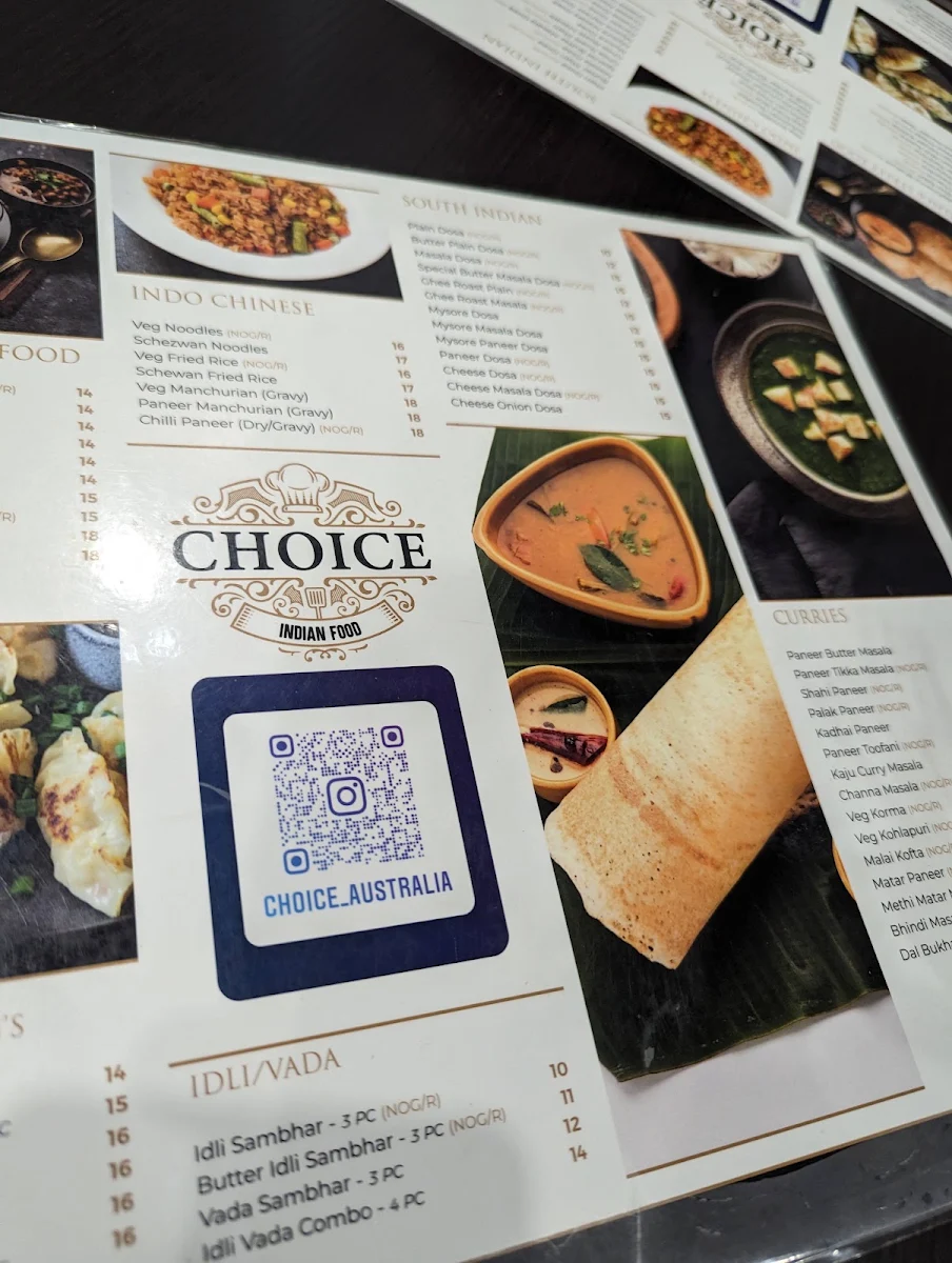Menu, Choice Indian Food (Pure Vegetarian)