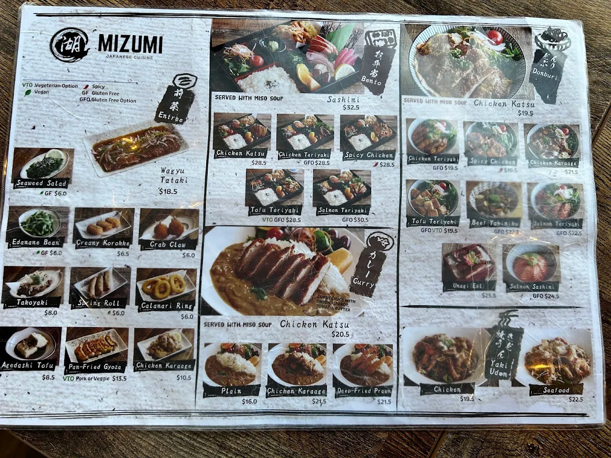 Menu, Mizumi New Lambton