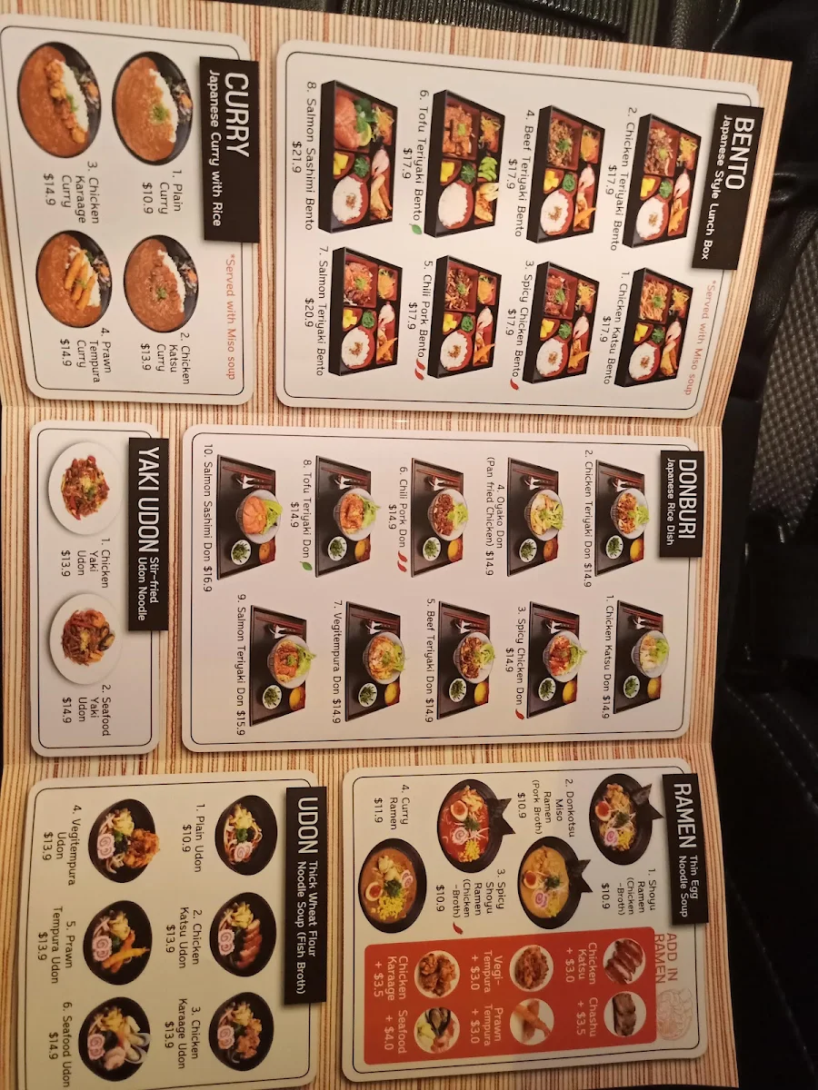 Menu, Mizumi New Lambton