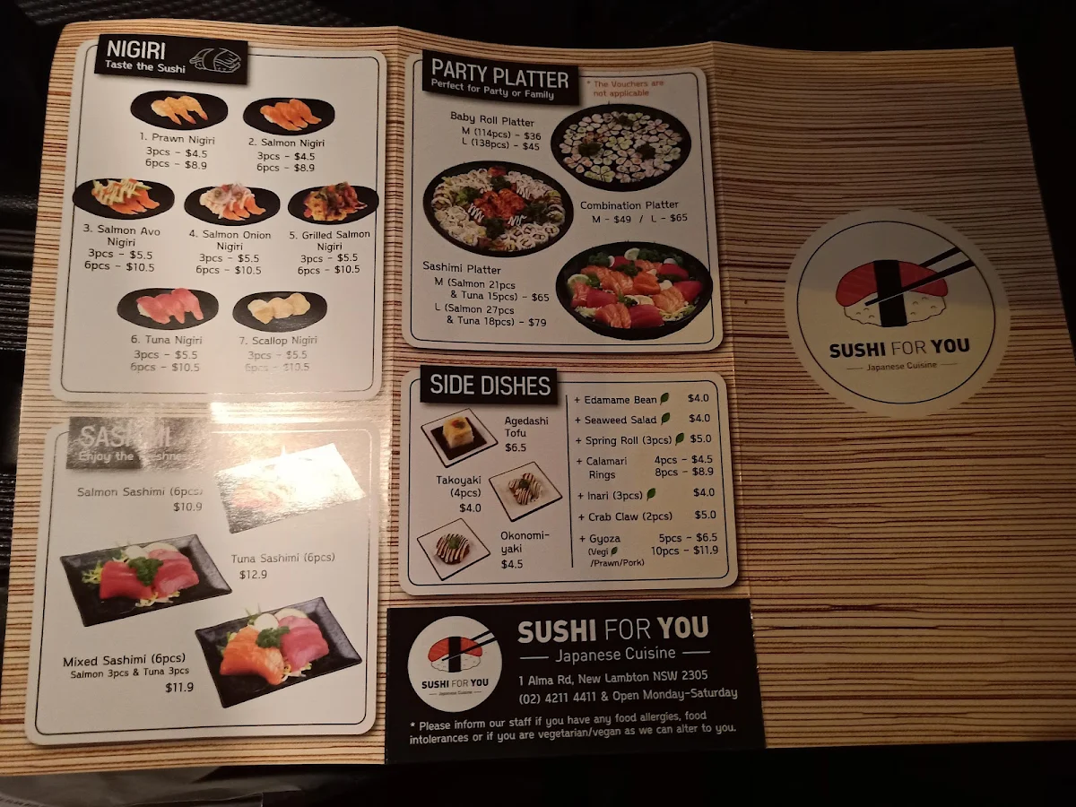 Menu, Mizumi New Lambton