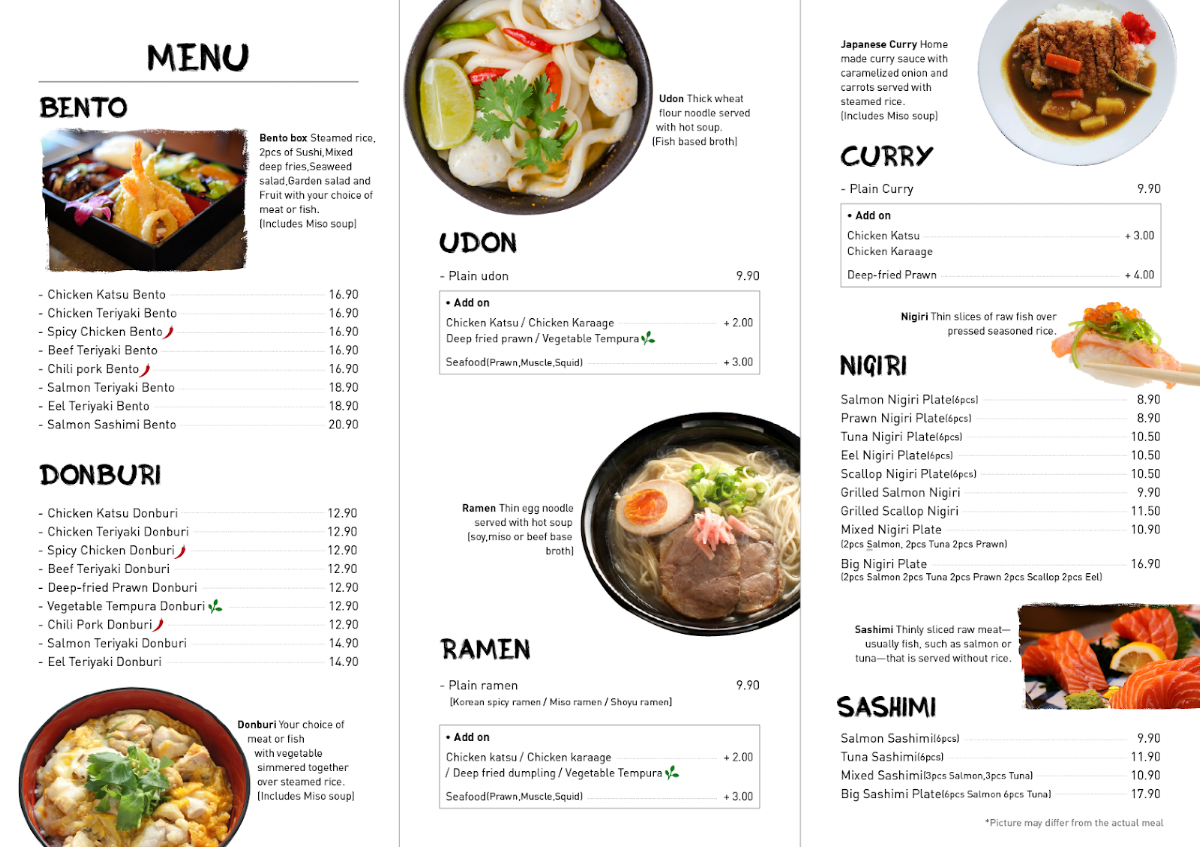 Menu, Mizumi New Lambton