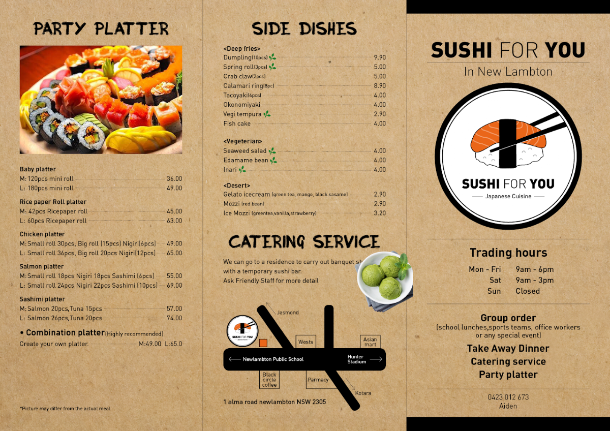 Menu, Mizumi New Lambton