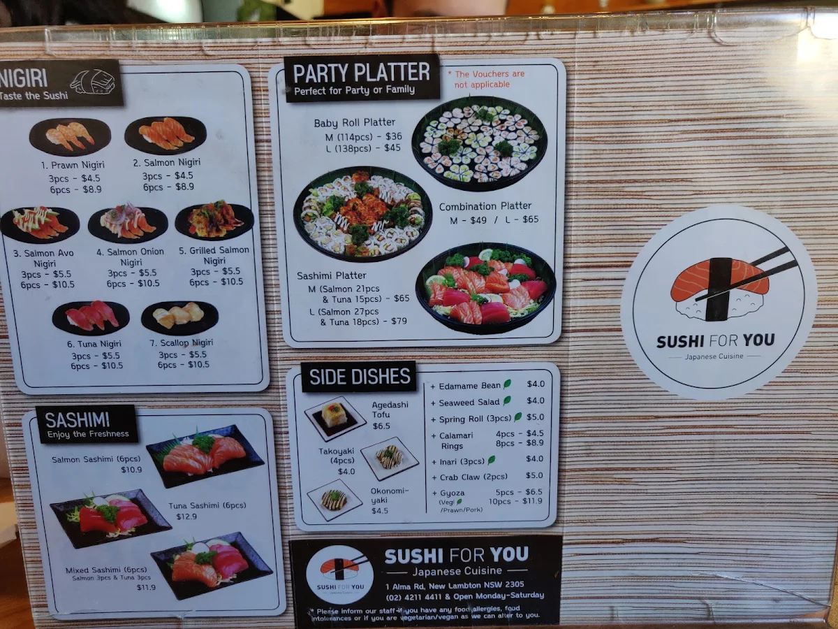 Menu, Mizumi New Lambton