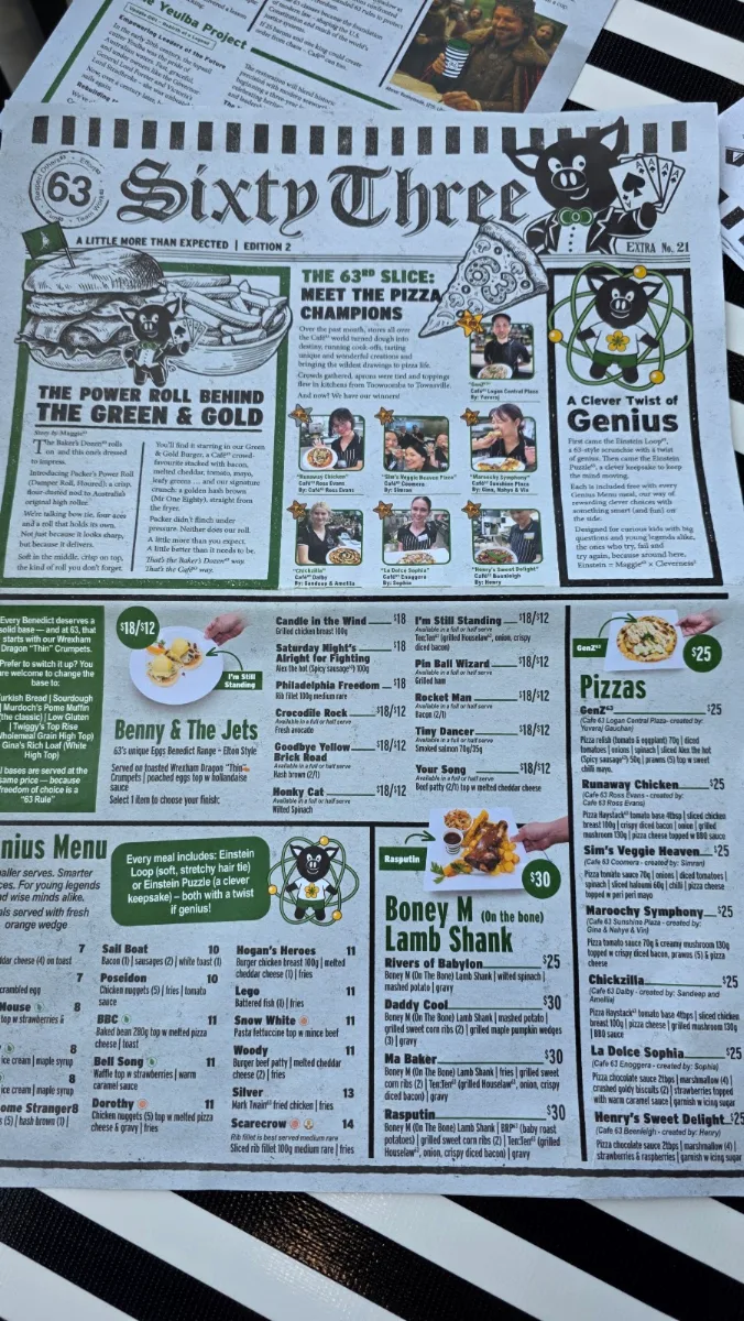 Menu, Cafe 63 Bundamba