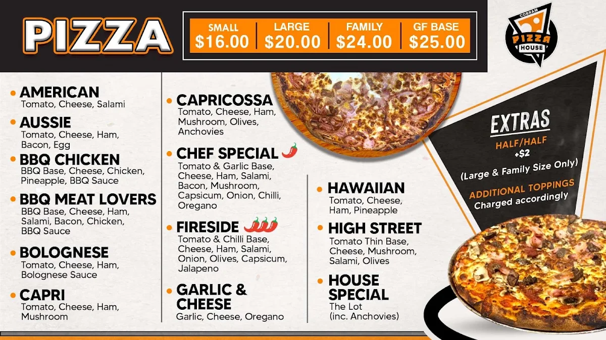 Menu, Cobram Pizza House