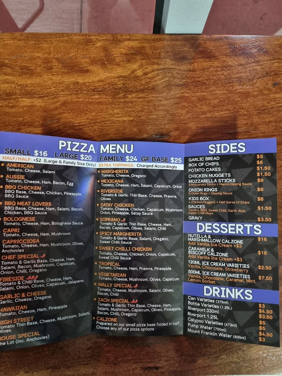 Menu, Cobram Pizza House