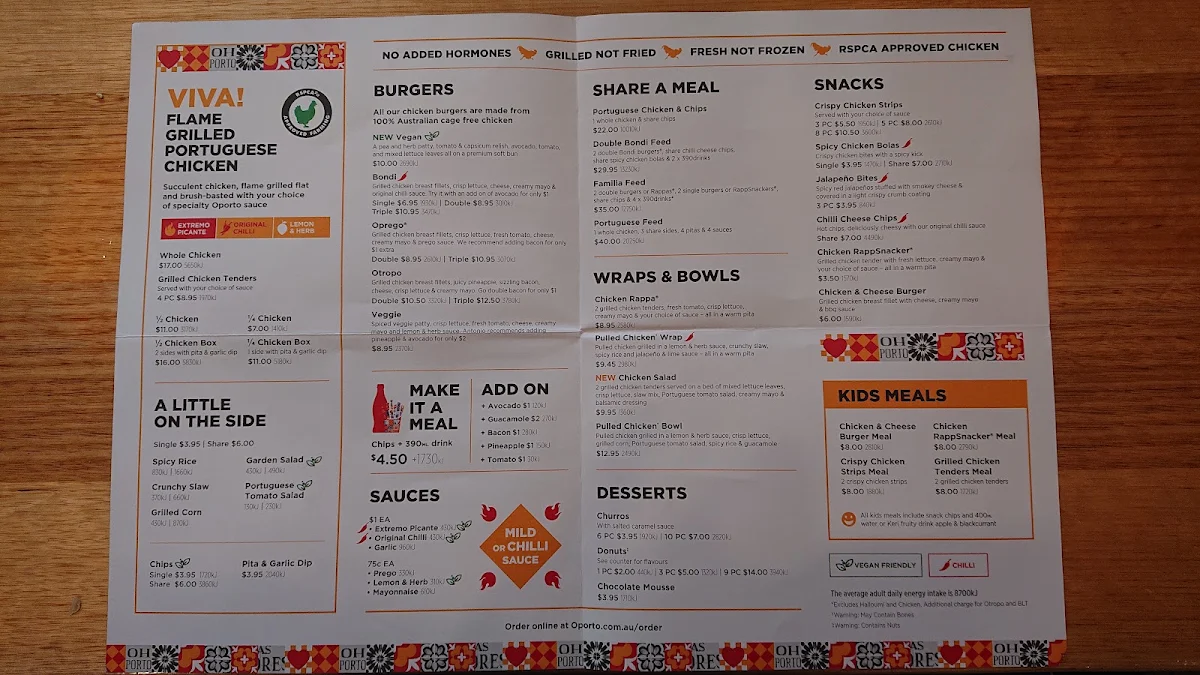 Menu, Oporto Prairiewood Drive Thru