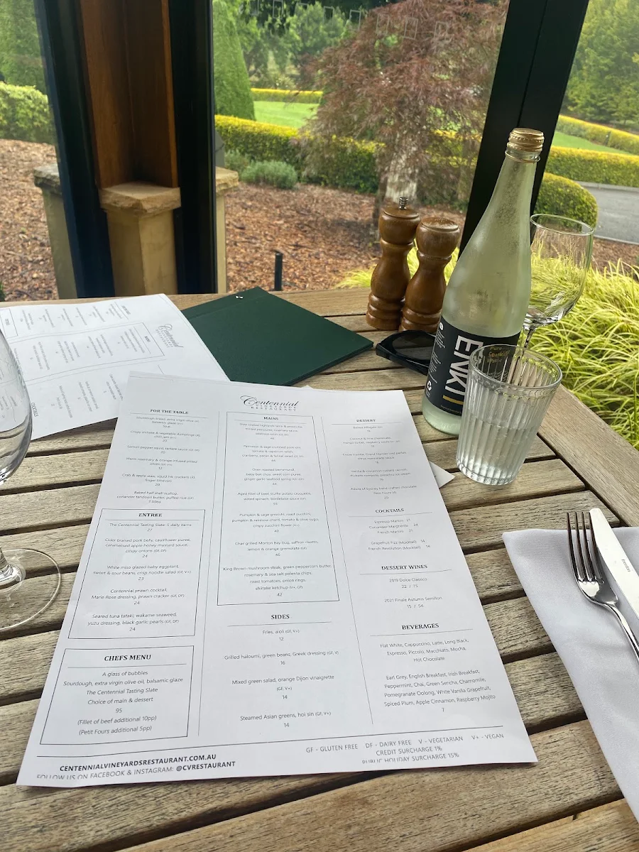 Menu, Centennial Vineyards Restaurant