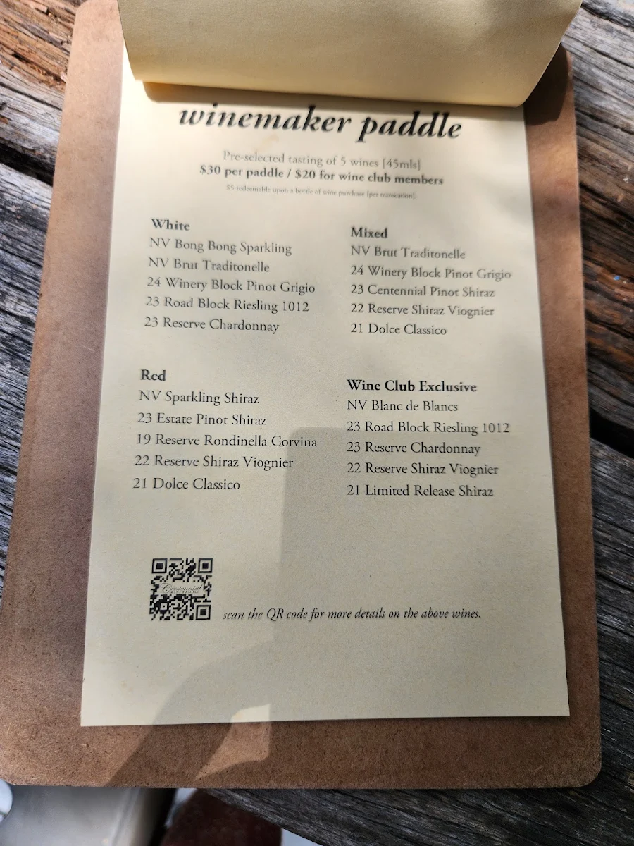 Menu, Centennial Vineyards Restaurant