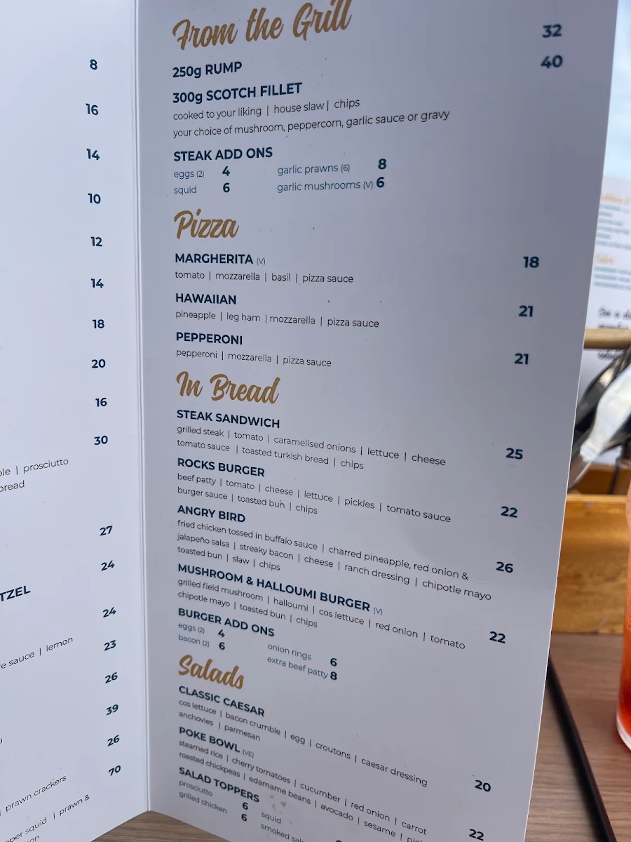 Menu, Tavern At The Rocks