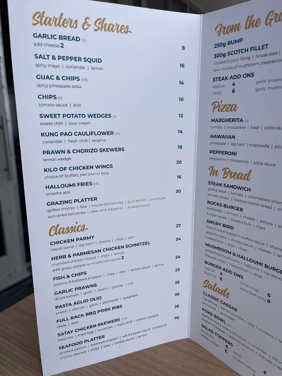 Menu, Tavern At The Rocks