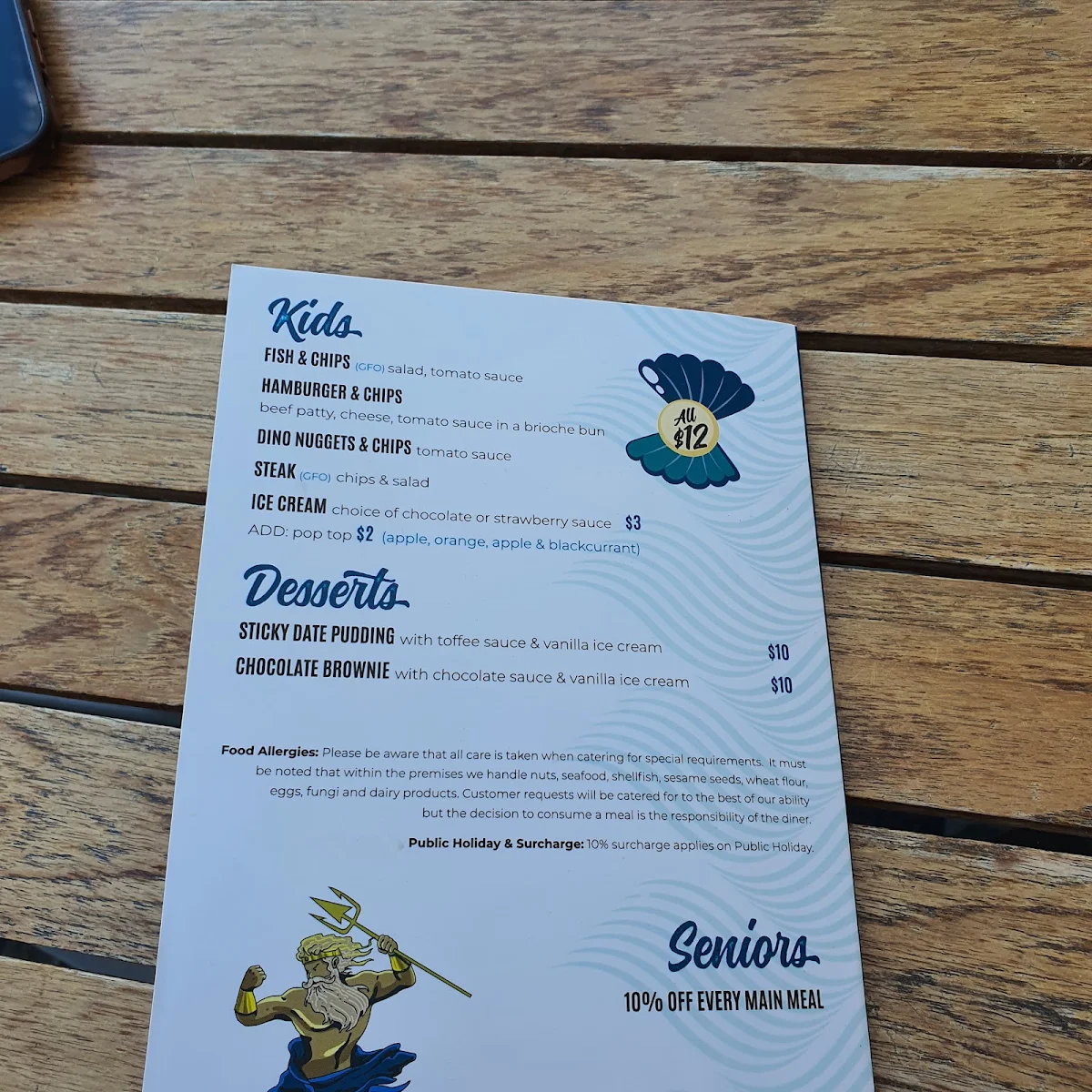 Menu, Tavern At The Rocks