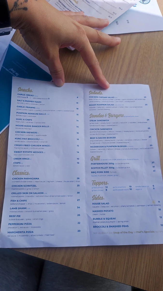 Menu, Tavern At The Rocks