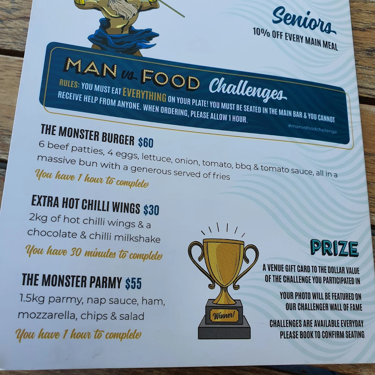 Menu, Tavern At The Rocks