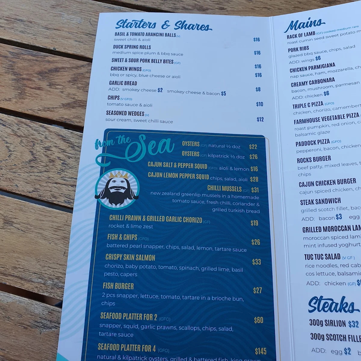 Menu, Tavern At The Rocks