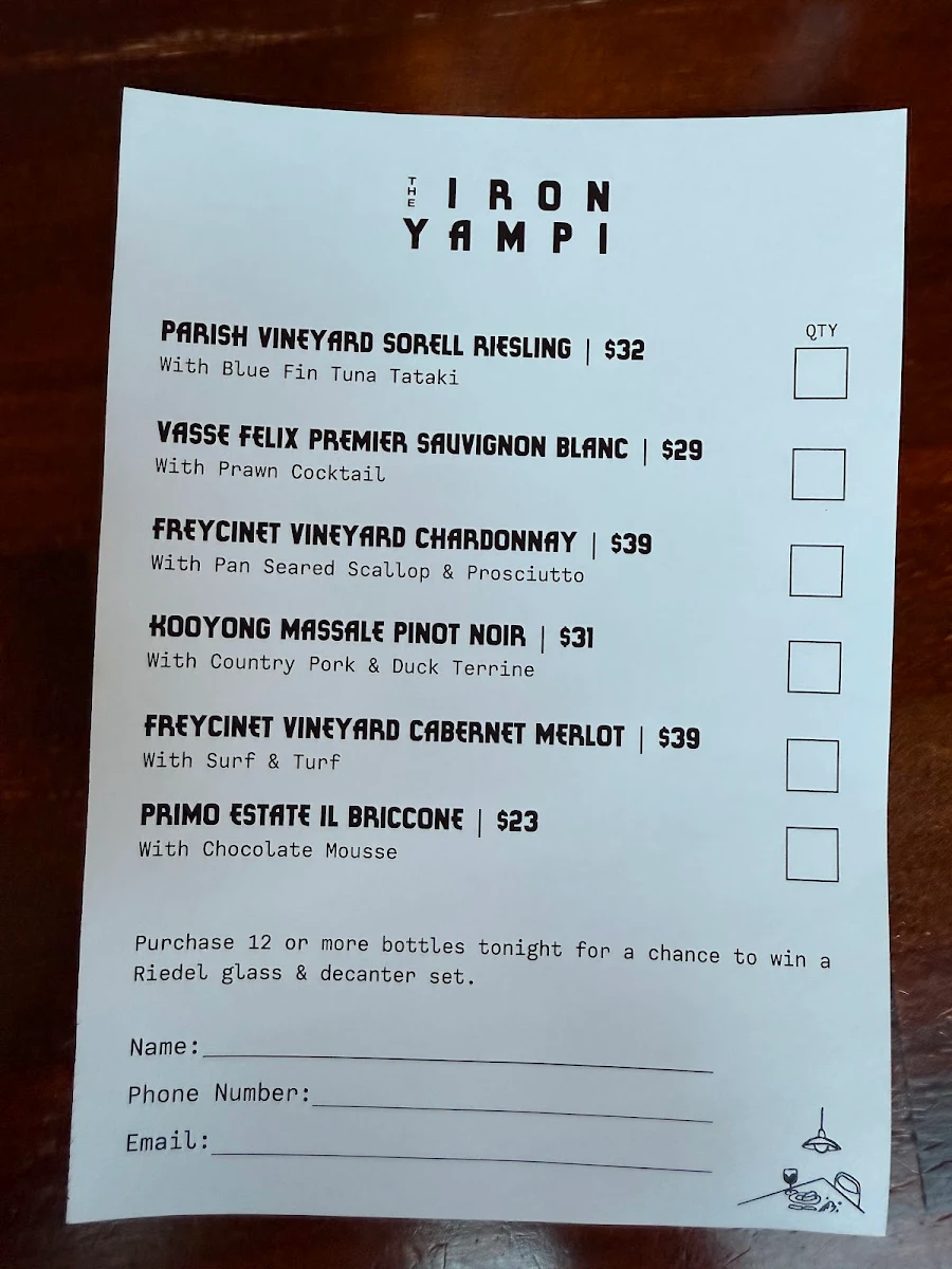 Menu, The Iron Yampi