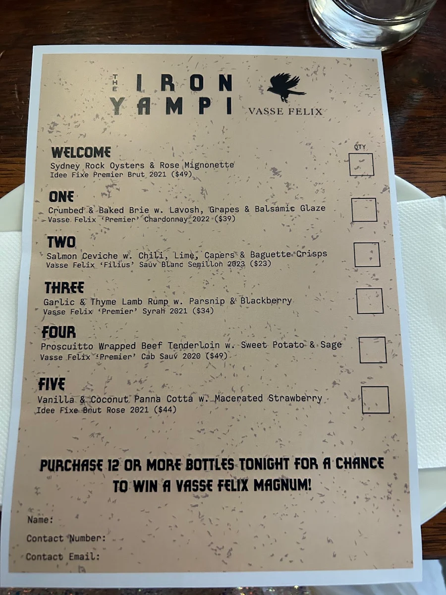 Menu, The Iron Yampi