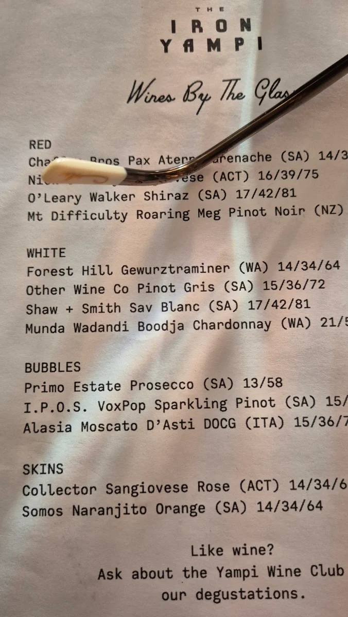 Menu, The Iron Yampi