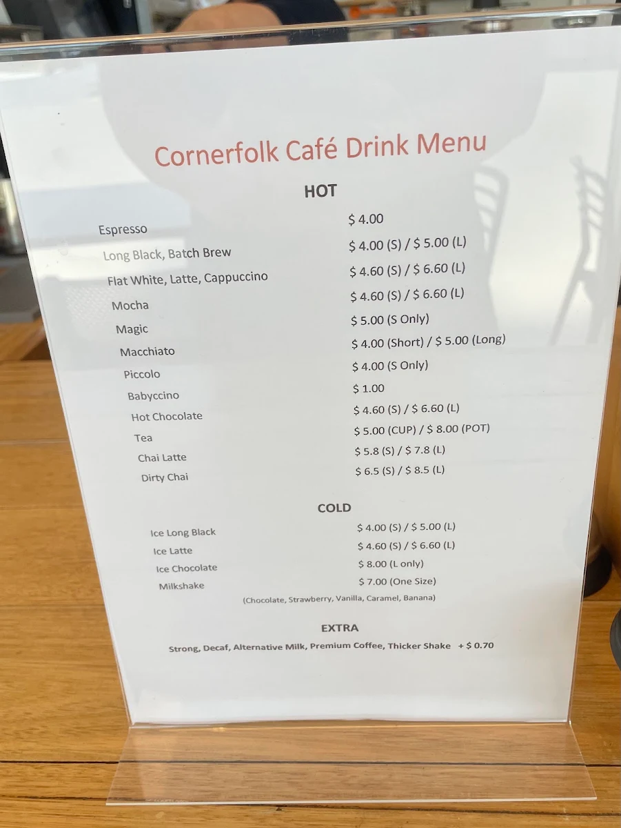 Menu, Cornerfolk Cafe