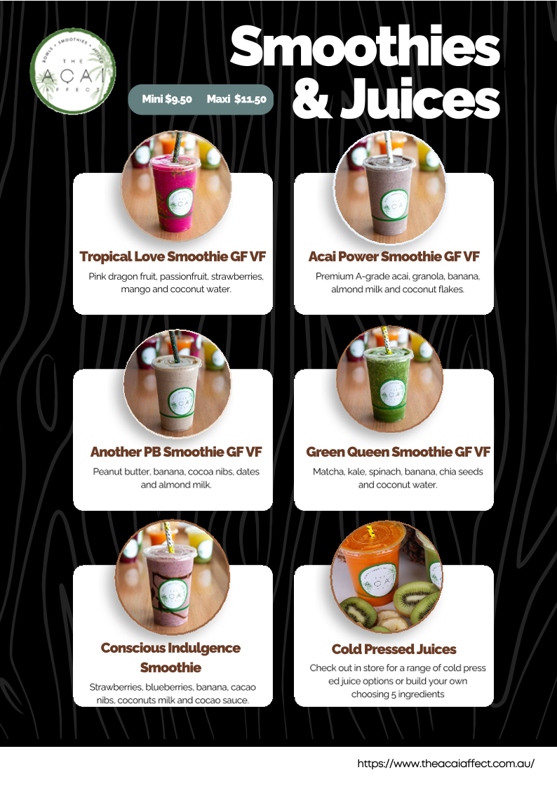Menu, The Acai Affect