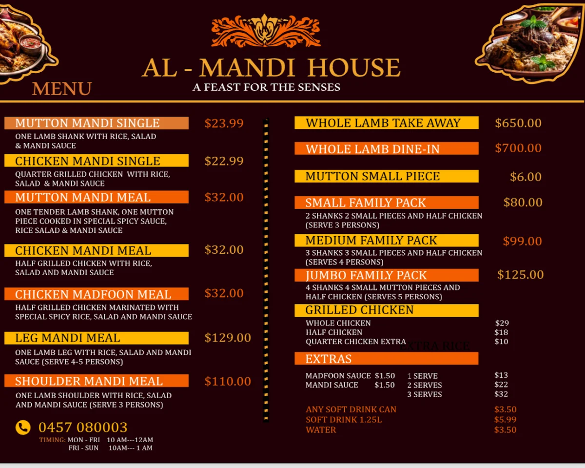 Menu, Mandi House Wallsend