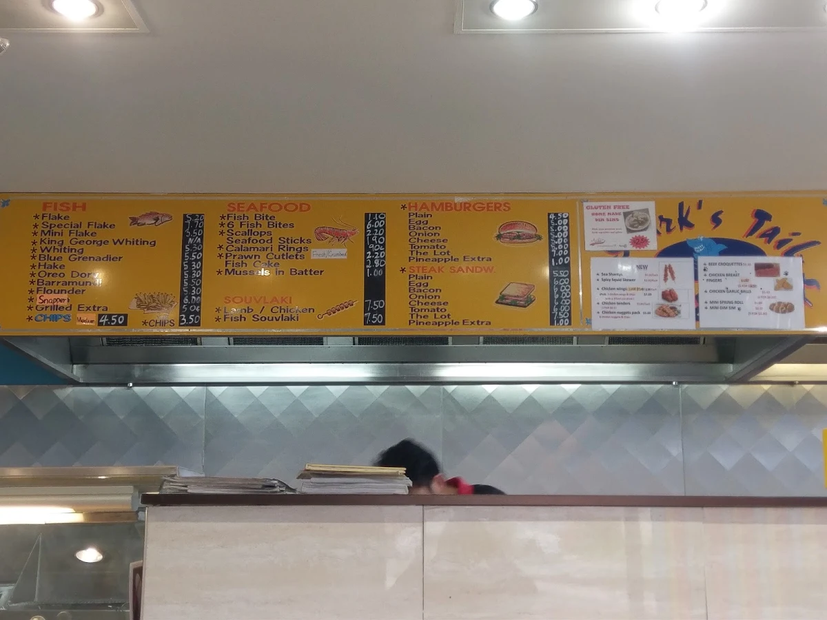 Menu, Shark's Tail Fish and Chippery