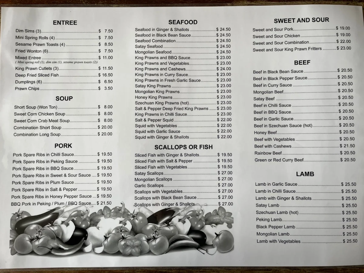 Menu, Mr Ho's Chinese Takeaway