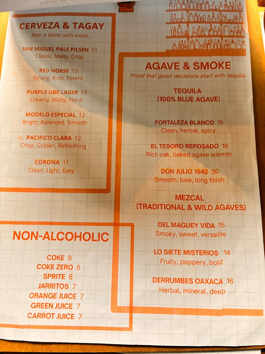 Menu, Taqueria Arriba