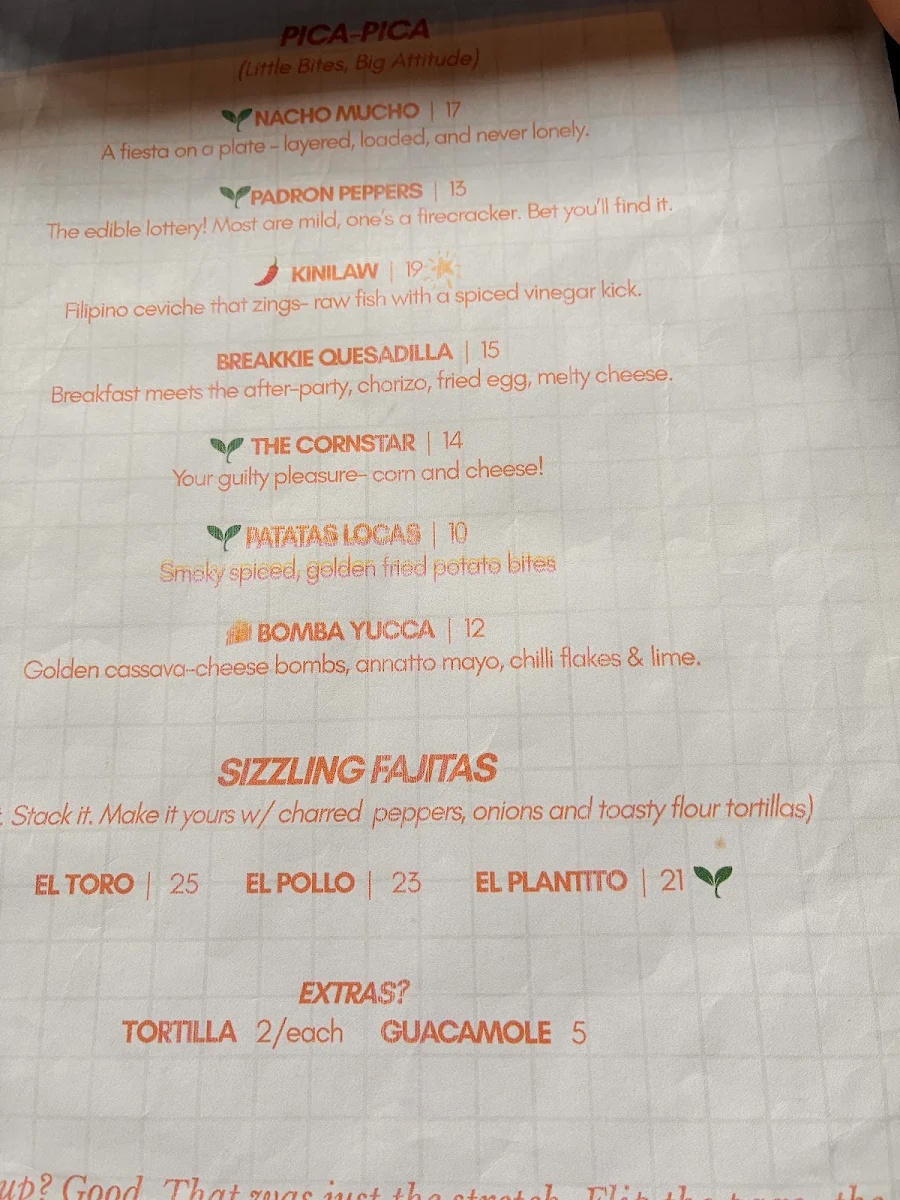 Menu, Taqueria Arriba