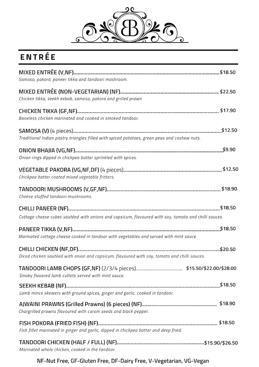 Menu, Bombay Beat Indian Restaurant