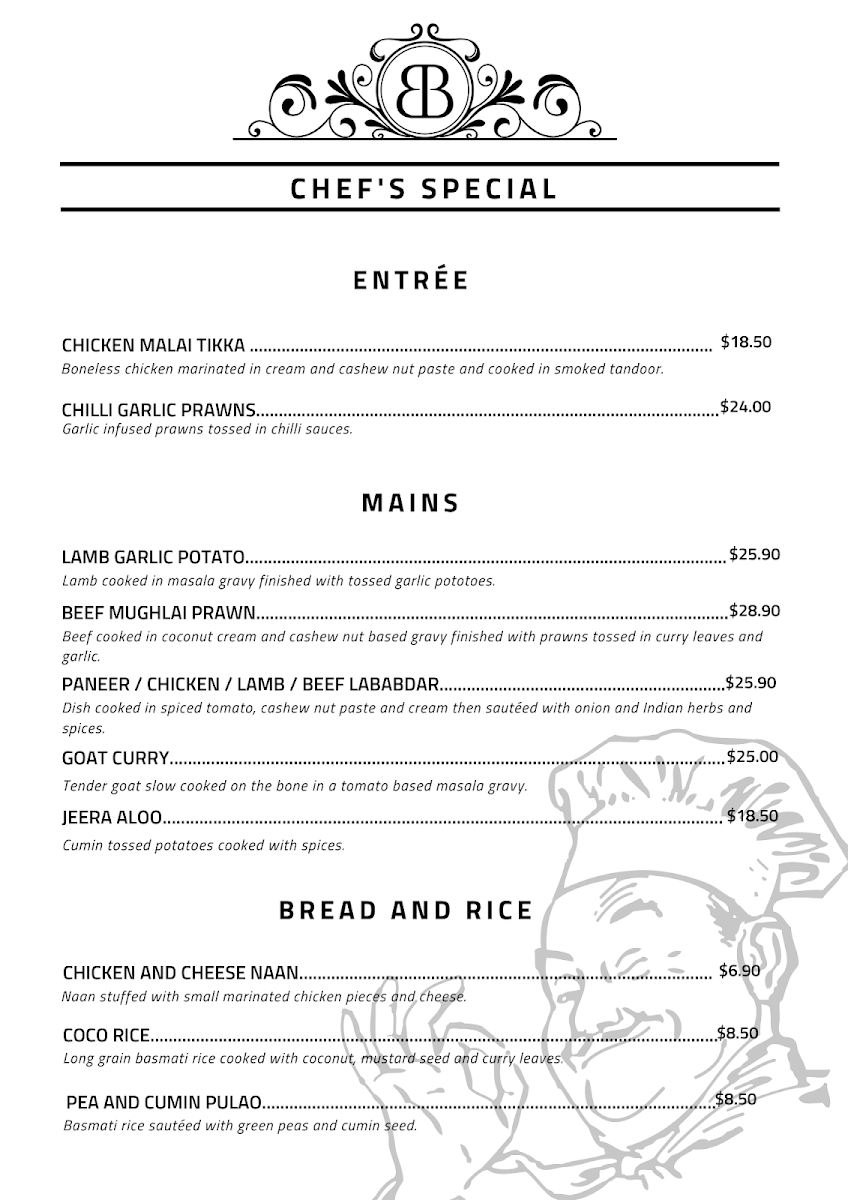 Menu, Bombay Beat Indian Restaurant