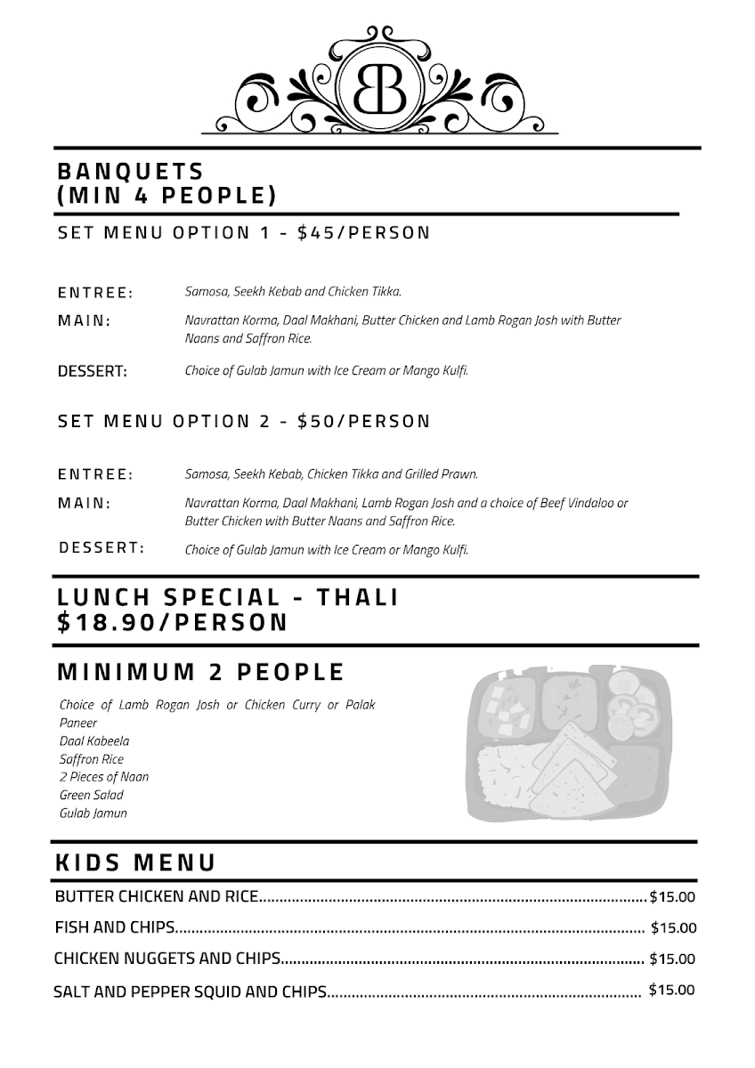 Menu, Bombay Beat Indian Restaurant