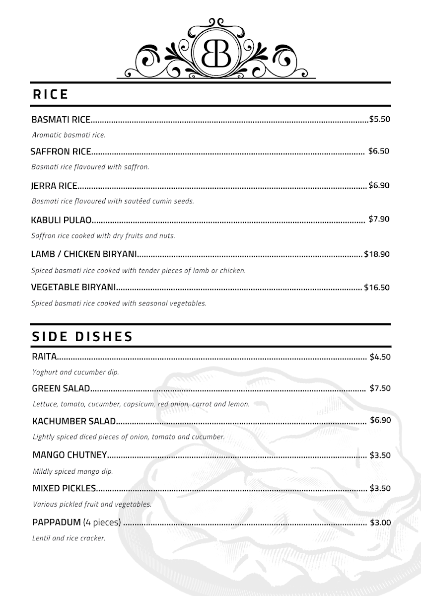 Menu, Bombay Beat Indian Restaurant