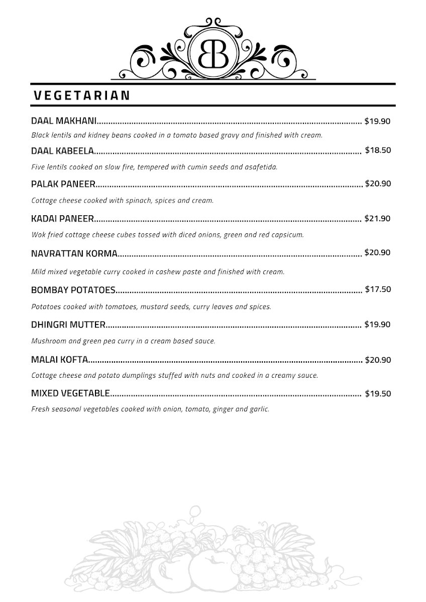 Menu, Bombay Beat Indian Restaurant