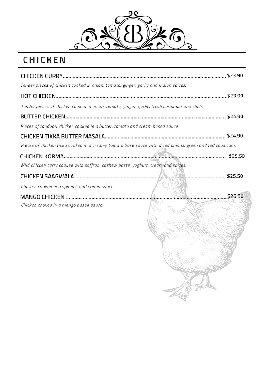 Menu, Bombay Beat Indian Restaurant