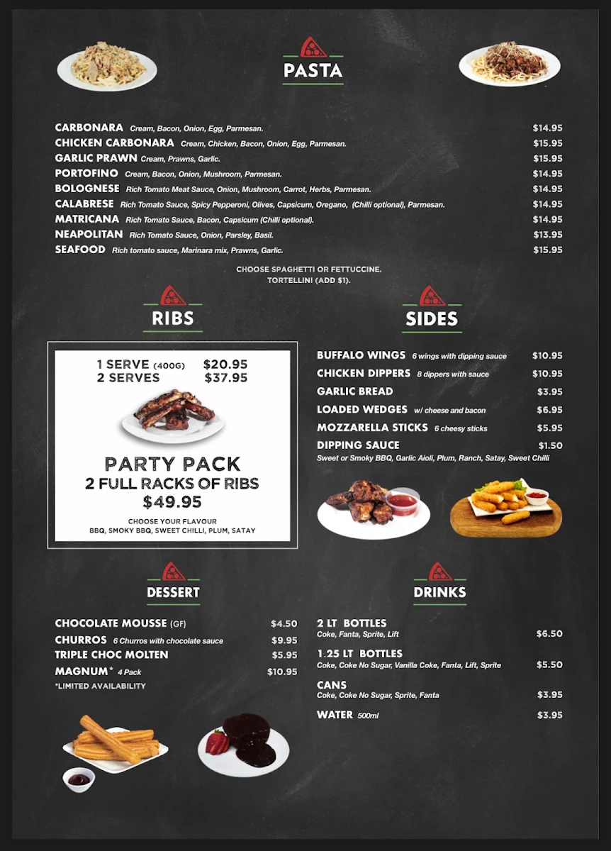 Menu, Mimos Pizza