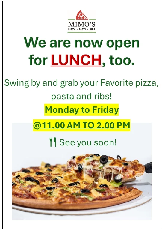 Menu, Mimos Pizza