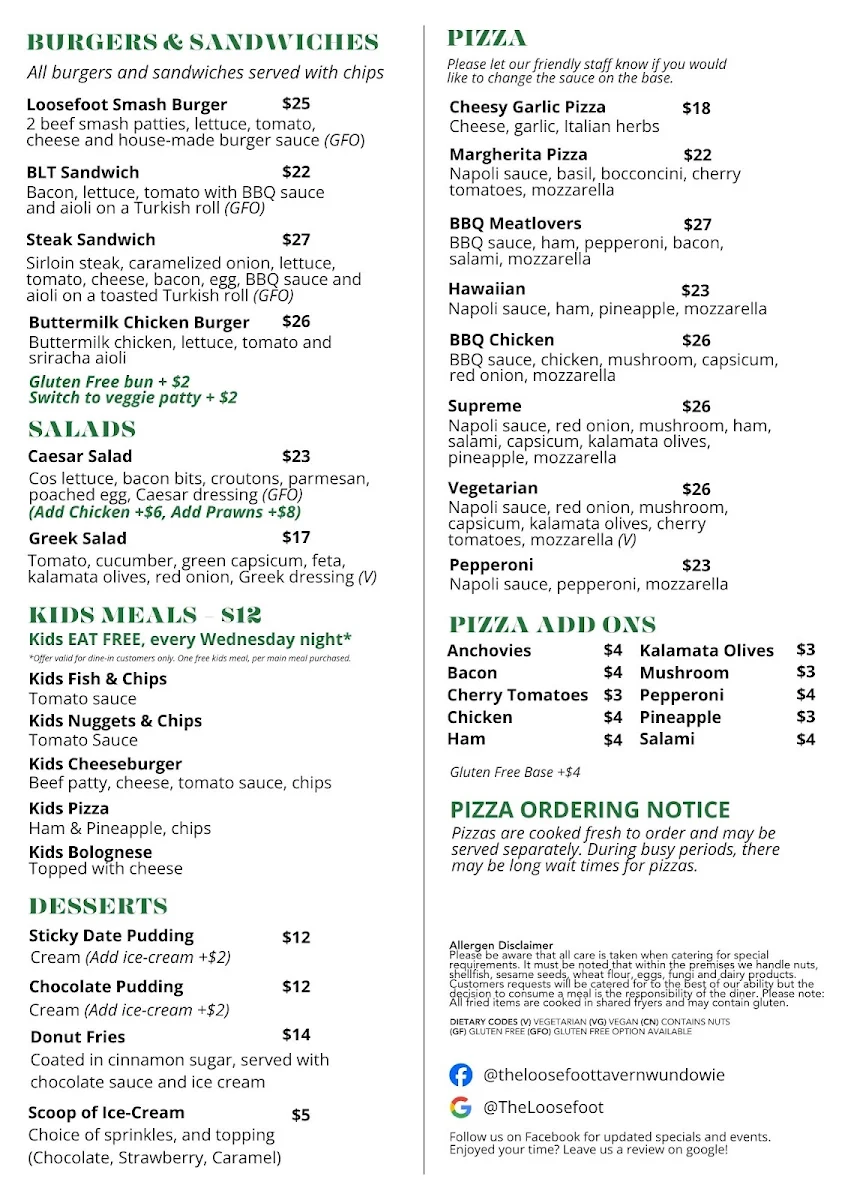 Menu, The Loosefoot