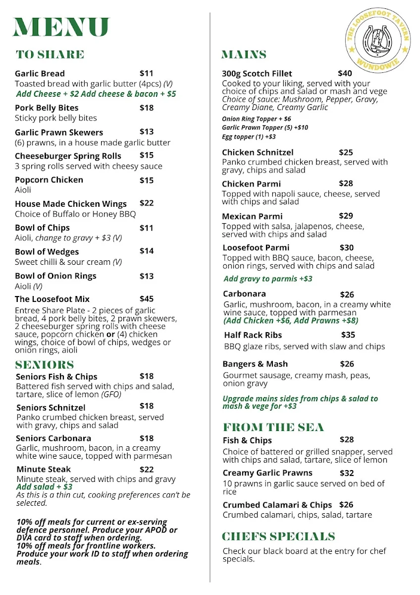 Menu, The Loosefoot