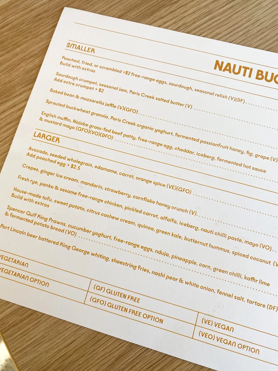 Menu, Nauti Buoy