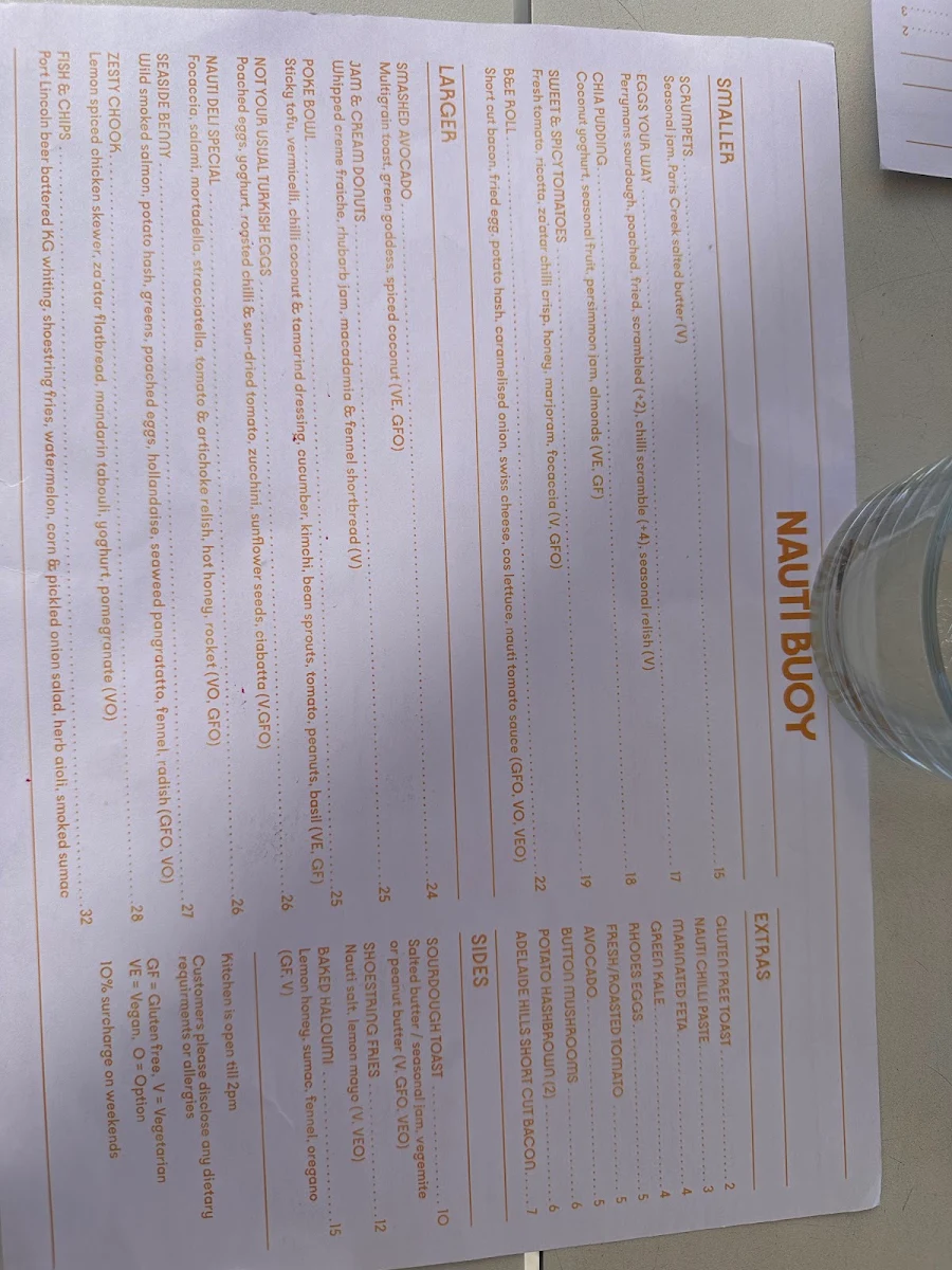 Menu, Nauti Buoy