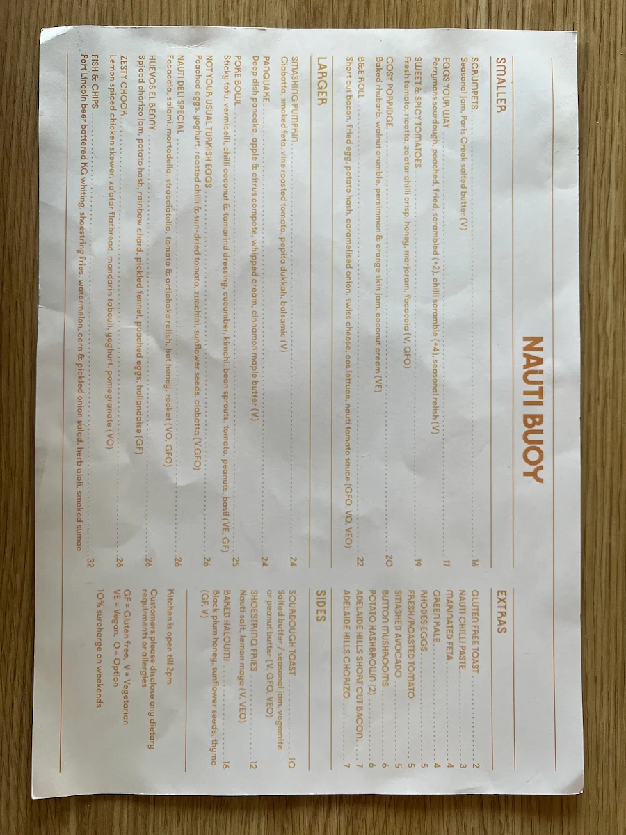 Menu, Nauti Buoy