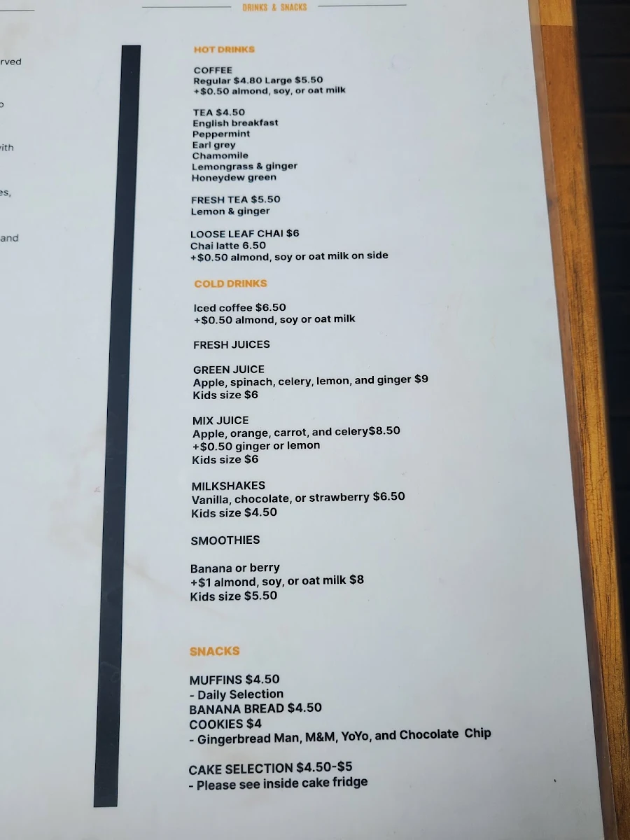 Menu, Cafe Bliss Brighton