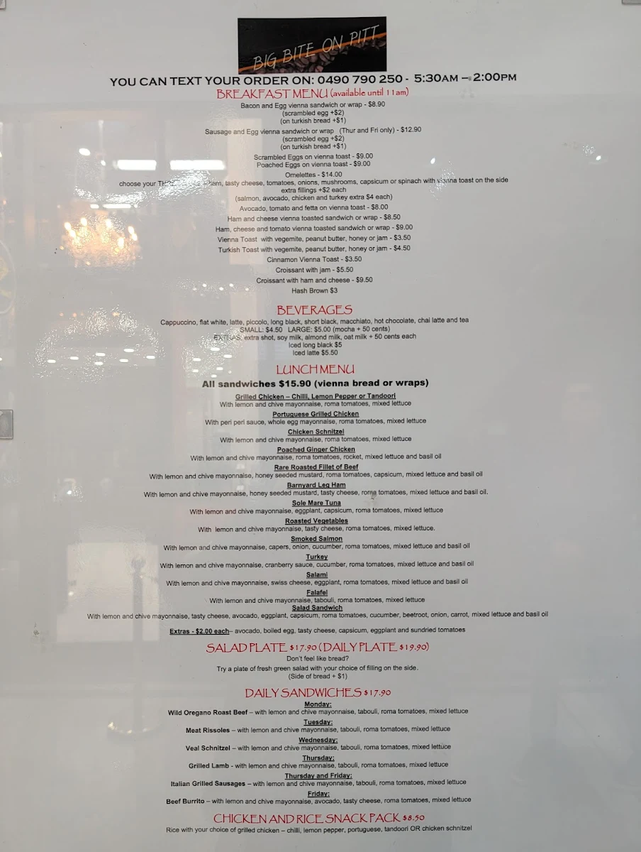 Menu, Big Bite on Pitt