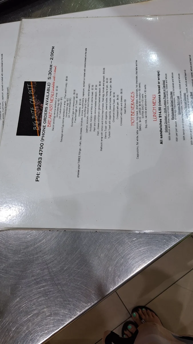Menu, Big Bite on Pitt