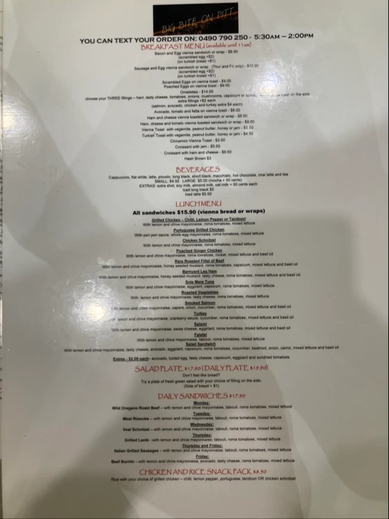 Menu, Big Bite on Pitt